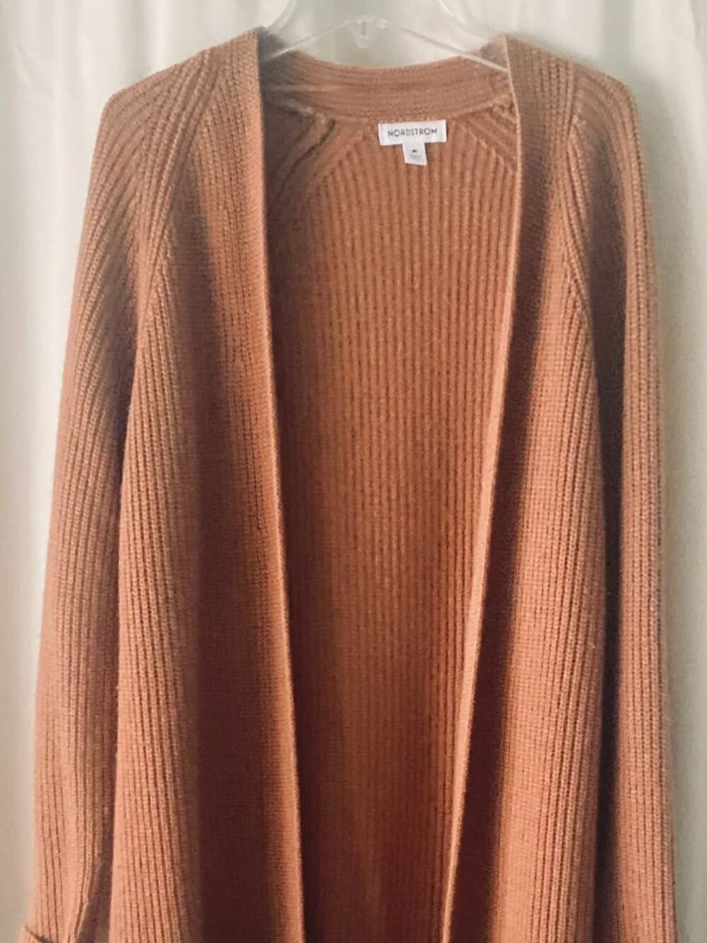 Nordstrom Rust Ribbed Open Front Cardigan Sweater Size M Cozy Fall